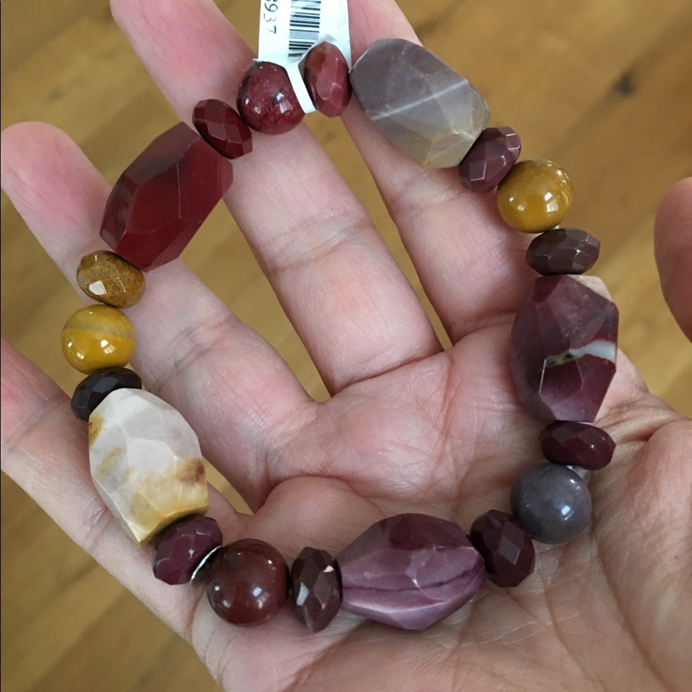 Faceted natural mookaite jasper bead stretchy bracelet bangle